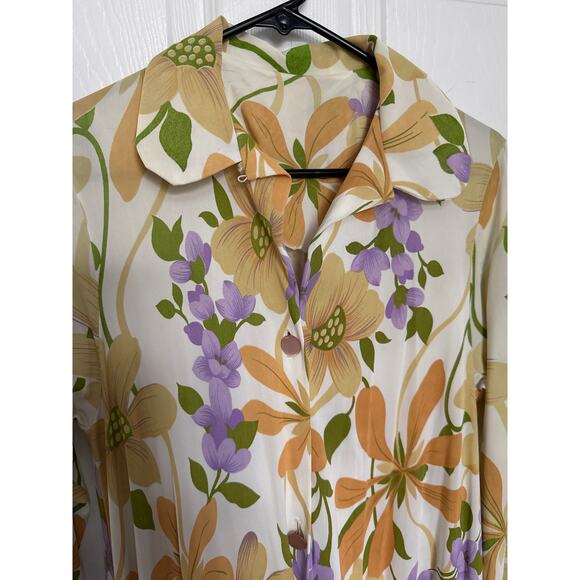 American Vintage unbranded 70's yellow Floral Maxi button down Dress medium - Picture 7 of 16